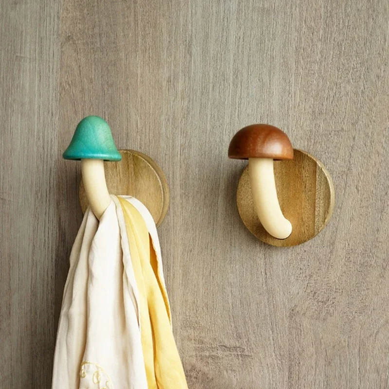 Gancho de cogumelo de madeira para roupas, chapéus, suporte autoadesivo para pendurar na parede, cabide de chave sólido, gancho de armazenamento de porta, decoração de casa b03e