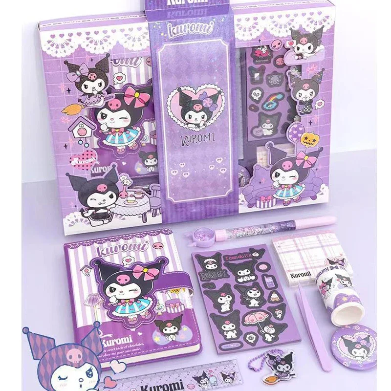 2024 Sanrio Kuromi Cute Stationary Set Students Back to School Gift Box Notebook Stickers Tape Ruler Key Chain Badge Pen