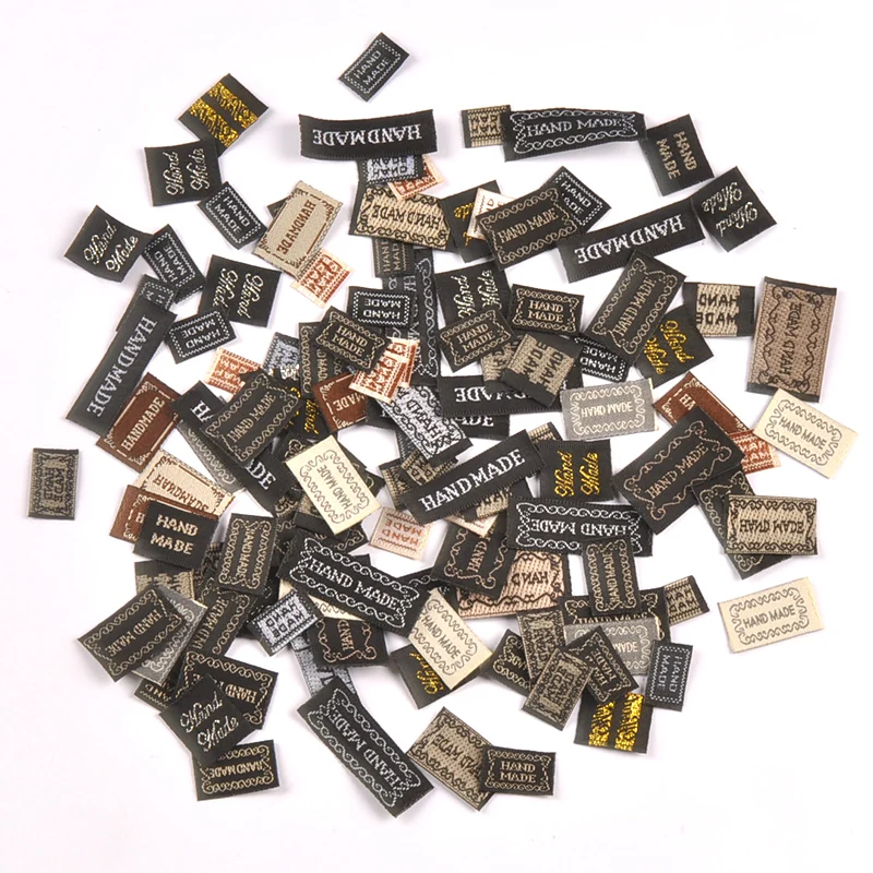100 peças de etiquetas de tecido mini pretas de 1-3cm sem adesivo para DIY, chapéus, luvas, meias, etiquetas de roupas, acessórios de decoração cp4282