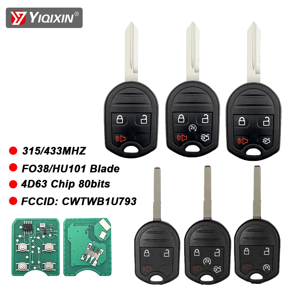 Remote Car Key For Ford Edge Explorer Expedition Mustang Escape Taurus Flex Focus Fusion 433/315MHz 4D63-80bit Chip CWTWB1U793