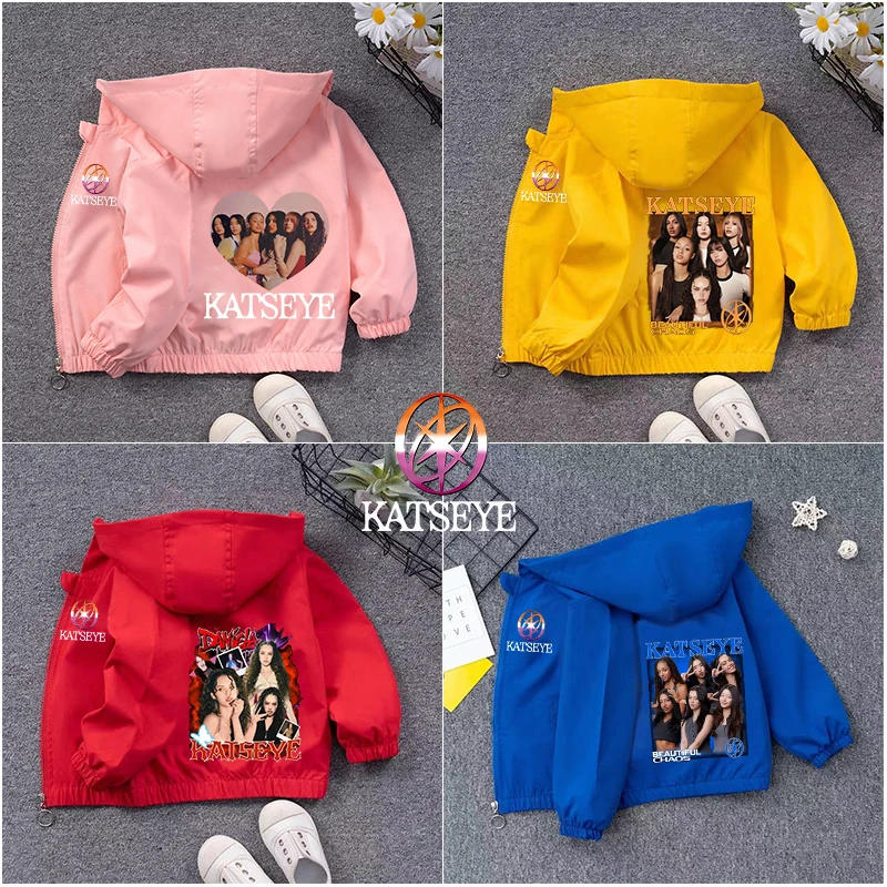 Fashion K POP K-KATSEYE Children's Waterproof Jacket Sweet Outdoor Windbreaker for Girls Trendy Cool Kid Sweatshirt Clothing Top