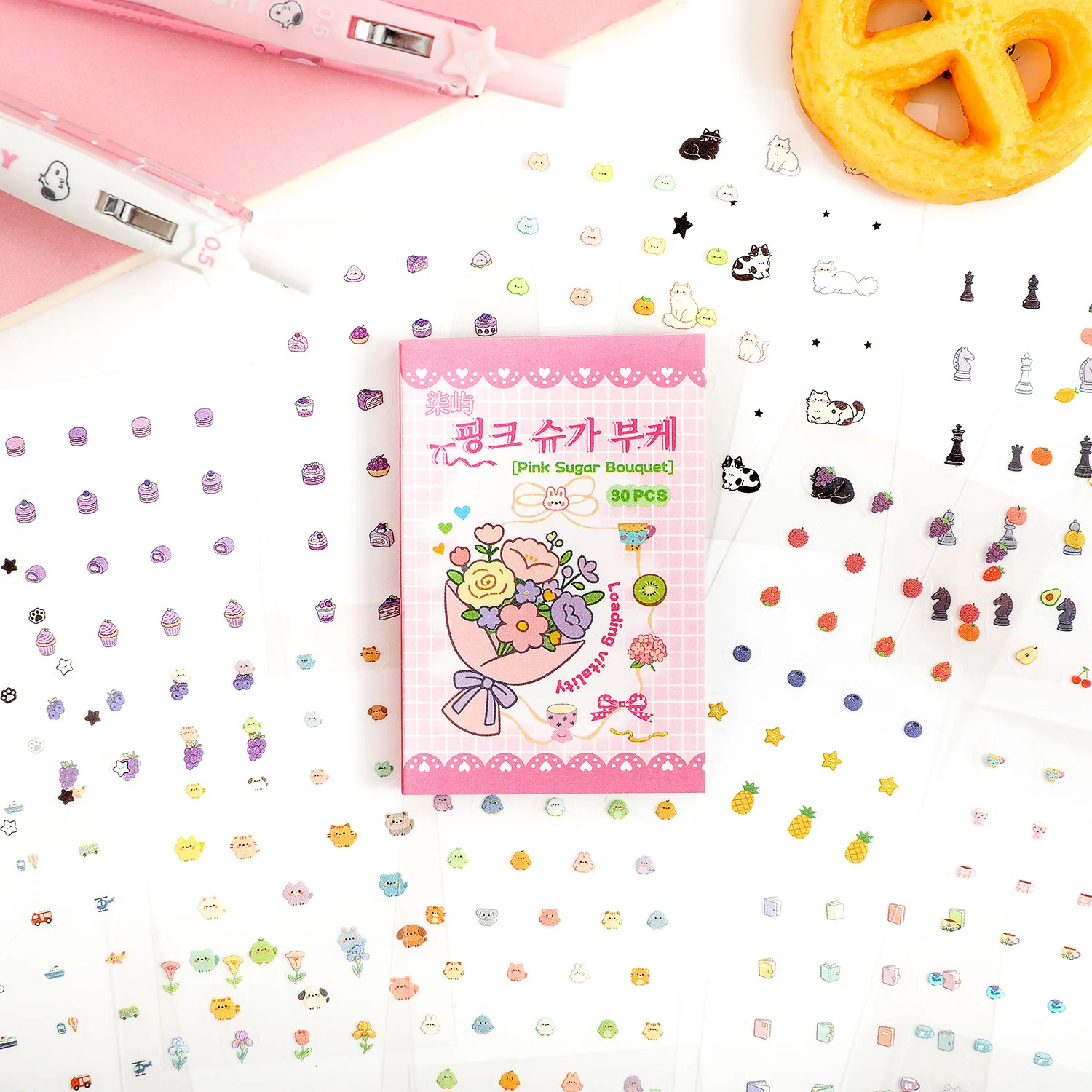 30 Sheets Portable Pocket Mini Sticker Book, Kawaii Korean Small Label Decals for Journal Classification & Collage