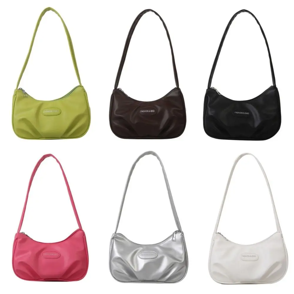 Bolso de hombro de media luna de PU, bolso para teléfono con letras, bolso para axila estilo Y2k, bolso de maquillaje de gran capacidad para lápiz labial, bolso de compras de cuero