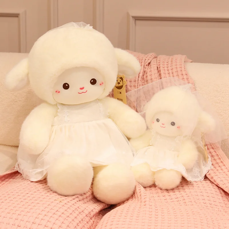 35-55cm Lovely Wedding Dress White Sheep Plush Toys Cute Lamb Stuffed Dolls Soft High Quality Toys for Wedding Party Decor
