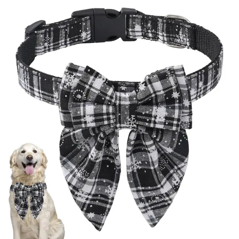 Bow Tie Collar For Dogs Christmas Bow Tie Dog Plaid Collars With Buckle Small Medium Large Dogs Collar For Holiday Gift