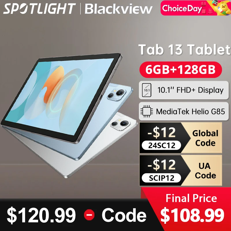 Blackview-Tableta Tab 13 con pantalla FHD de 128 pulgadas, Tablet con android, MTK Helio G85, ocho núcleos, 6GB + 7280 GB, 10,1 mAh, cámara de 13MP, estreno mundial