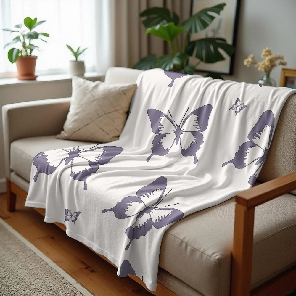 Purple Butterfly Ultra Soft Sherpa Fleece Blanket Fluffy Warm Halloween Cozy Throw for Sofa Couch Bedroom Gift All season