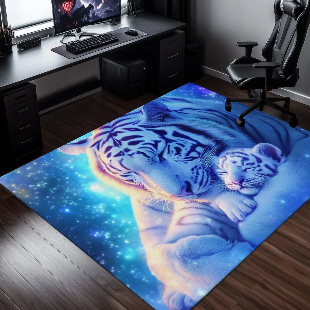 White Tiger Rug Flannel Soft Kids Carpet Sleeping Tiger Print Bedroom Kitchen Floor Mat Anti Slip