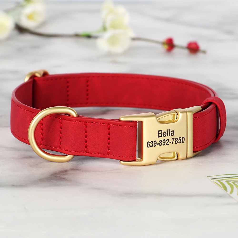 Personalisiertes Hundehalsband, PU-Leder, Hundehalsbänder, kostenlose individuelle Haustier-Halskette mit Metallschnalle für kleine, mittelgroße und große Hunde, Pitbull, Bulldogge – Detail 19