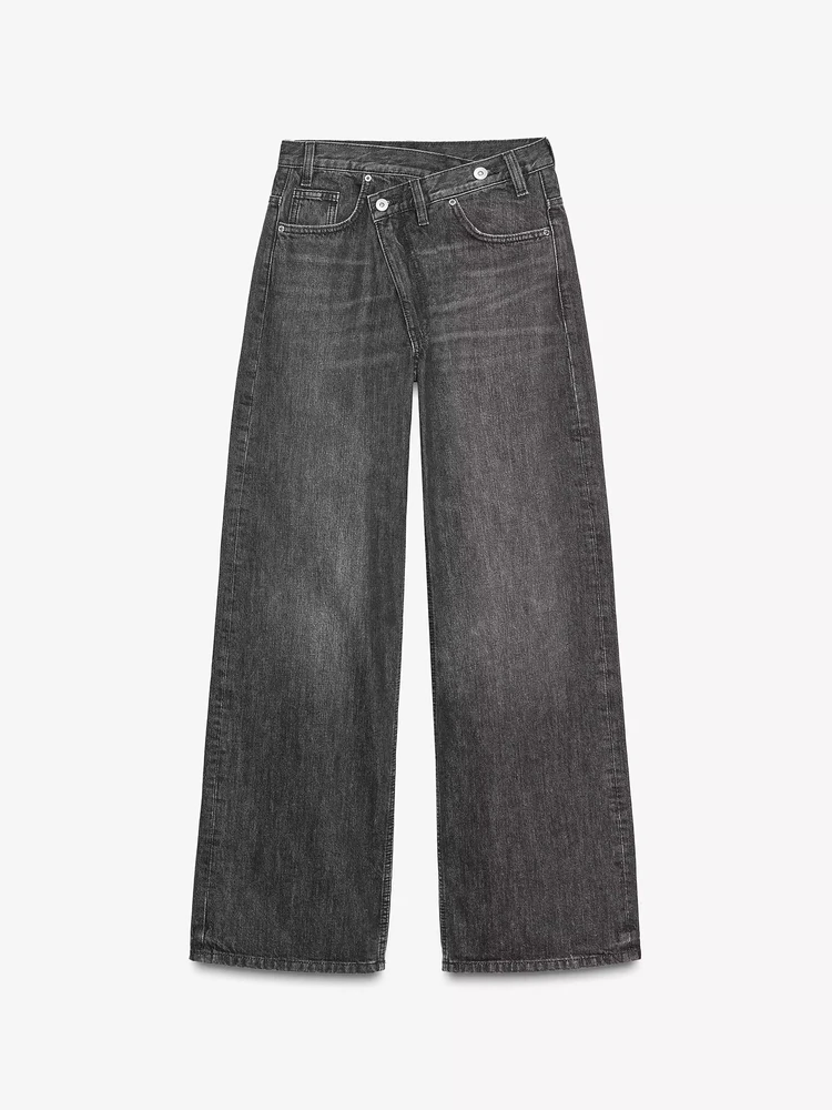 جينز نسائي عالي الخصر واسع الساق فضفاض مناسب لصديقها Sle كاجوال من القطن بسحاب كيت لون نقي للفصول الأربعة لون عميق