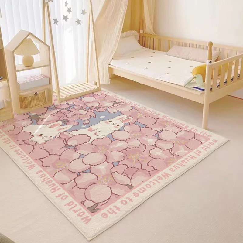 

Cartoon Cute Rabbit Carpets for Living Room Girl Bedside Sofa Soft Kids Play Area Rugs Home Bedroom Decor Non-slip Cloakroom Rug