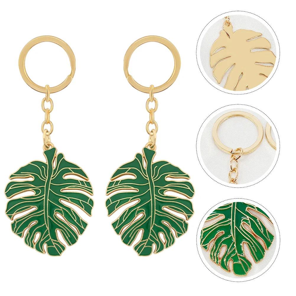 3 Pcs Monstera Leaf Keychain Plant Charms Car Keys Handbag Tropical Palm Alloy Hollow