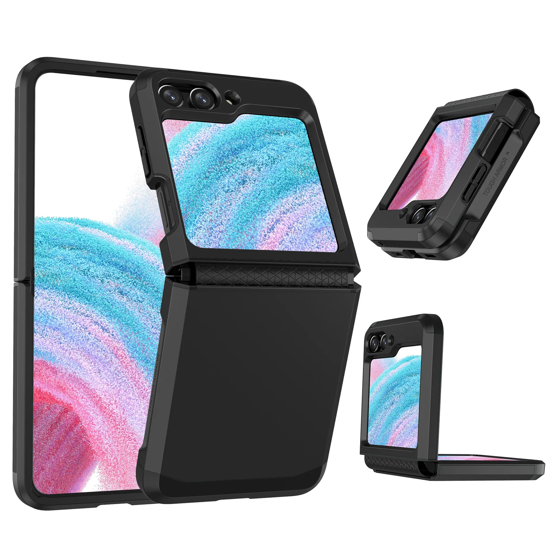 

Shockproof Armor 2 in 1 Color Collision Hard PC Fold Phone Case for Samsung Z Flip 3 4 5 6 Anti-Fingerprint Back Cover