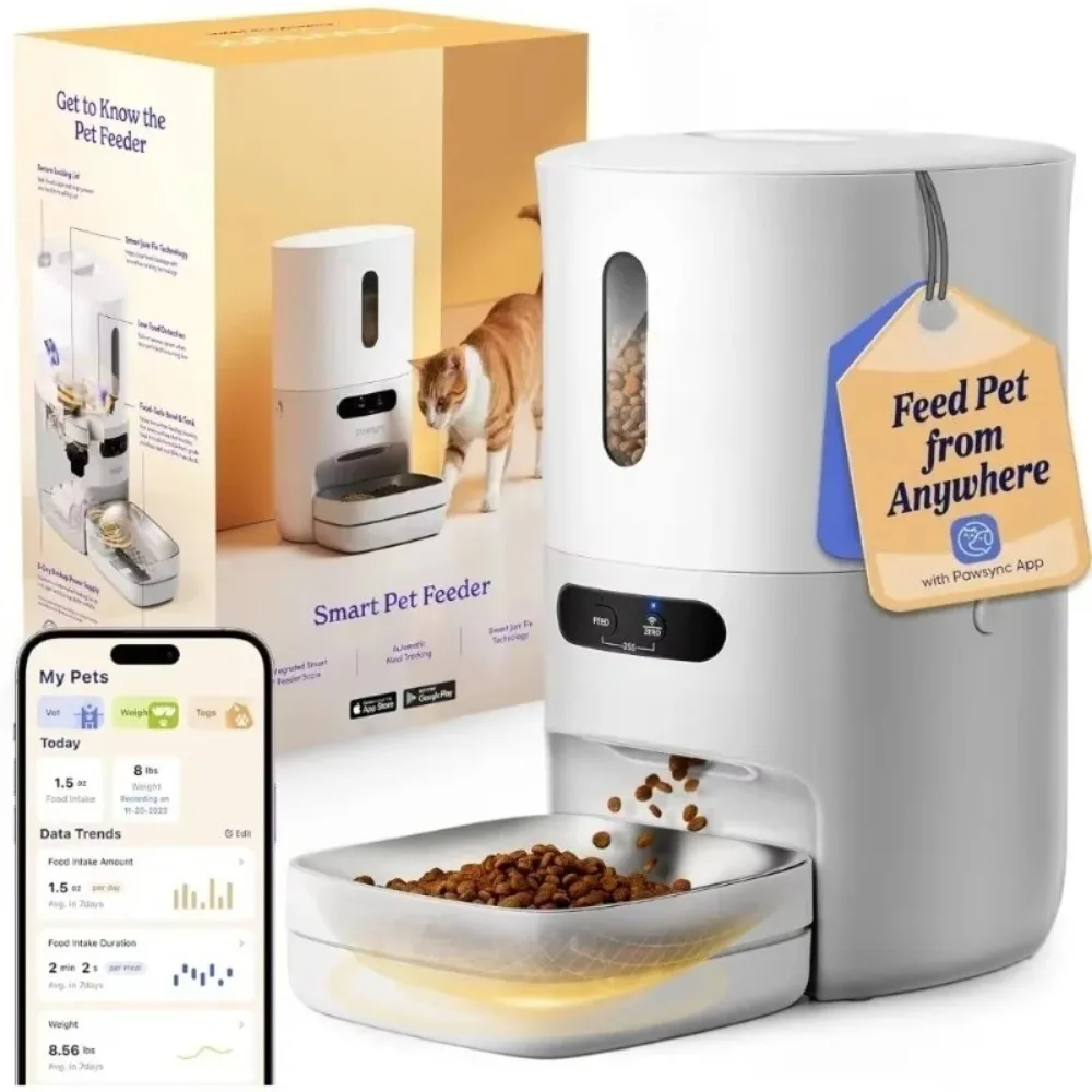 

Automatic Cat Feeder, WiFi Smart Scale Tracks Pet's Food Intake, App Remote Feeding, 3.6L Timed Food Dispenser for Cats and Dogs