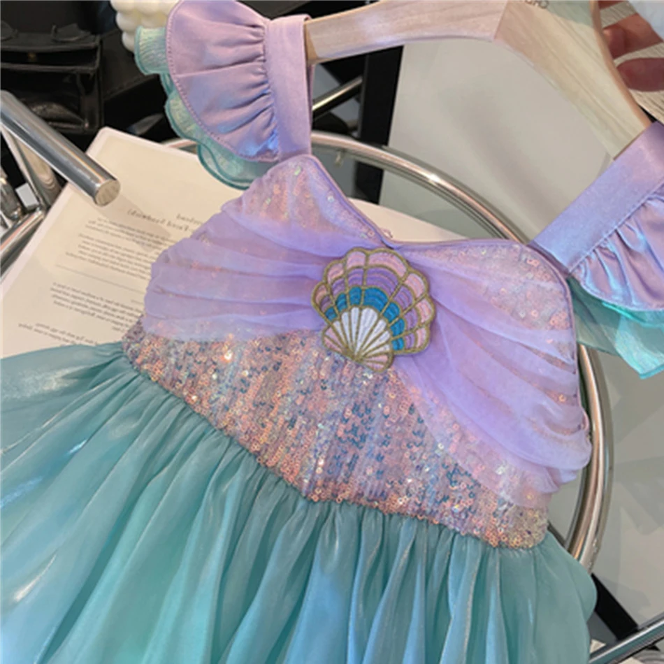 2024 Disney Little Mermaid Ariel Princess Costume Kids Dress For Girls Cosplay Children Carnival Birthday Party Clothes Mermaid