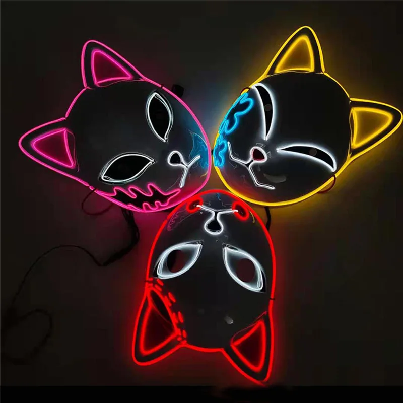 Hot Selling Halloween Cosplay Kamado Tanjirou Mask Japanese Anime LED Light Sabito Makomo Cosplay Glowing Mask Party Props Gifts