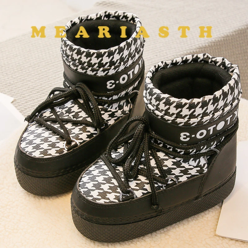 

2025 Winter Brand Design Lace-up Snow Boots Women Platform Non-Slip Waterproof Leather Ski Boots Female Thick Warm Cotton Boots