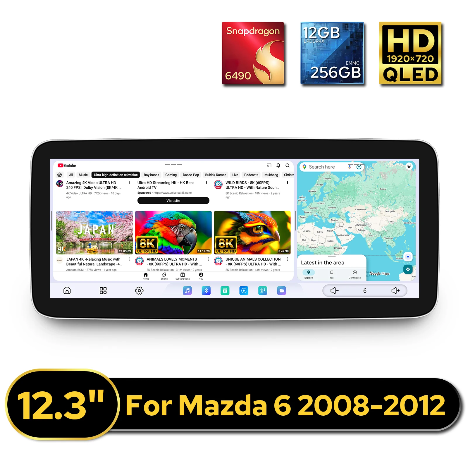 

JOYING 12,3 "Android автомобильный стерео головное устройство для Mazda 6 2008-2012 12 ГБ + 256 ГБ CarPlay заводской USB/OEM Bose/удерживается рулевое колесо