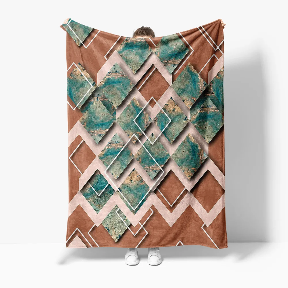 Geometric Marble Print Fleece Blanket Sofa Bed Throw Decorative Cushion Cover Bedding
