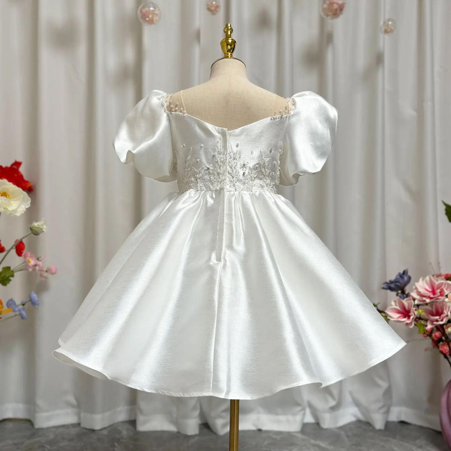 Jill Wish J256 Elegant White Girl Dress Sequined Beading Princess Gown for Kids Wedding Birthday First Communion Party 2025