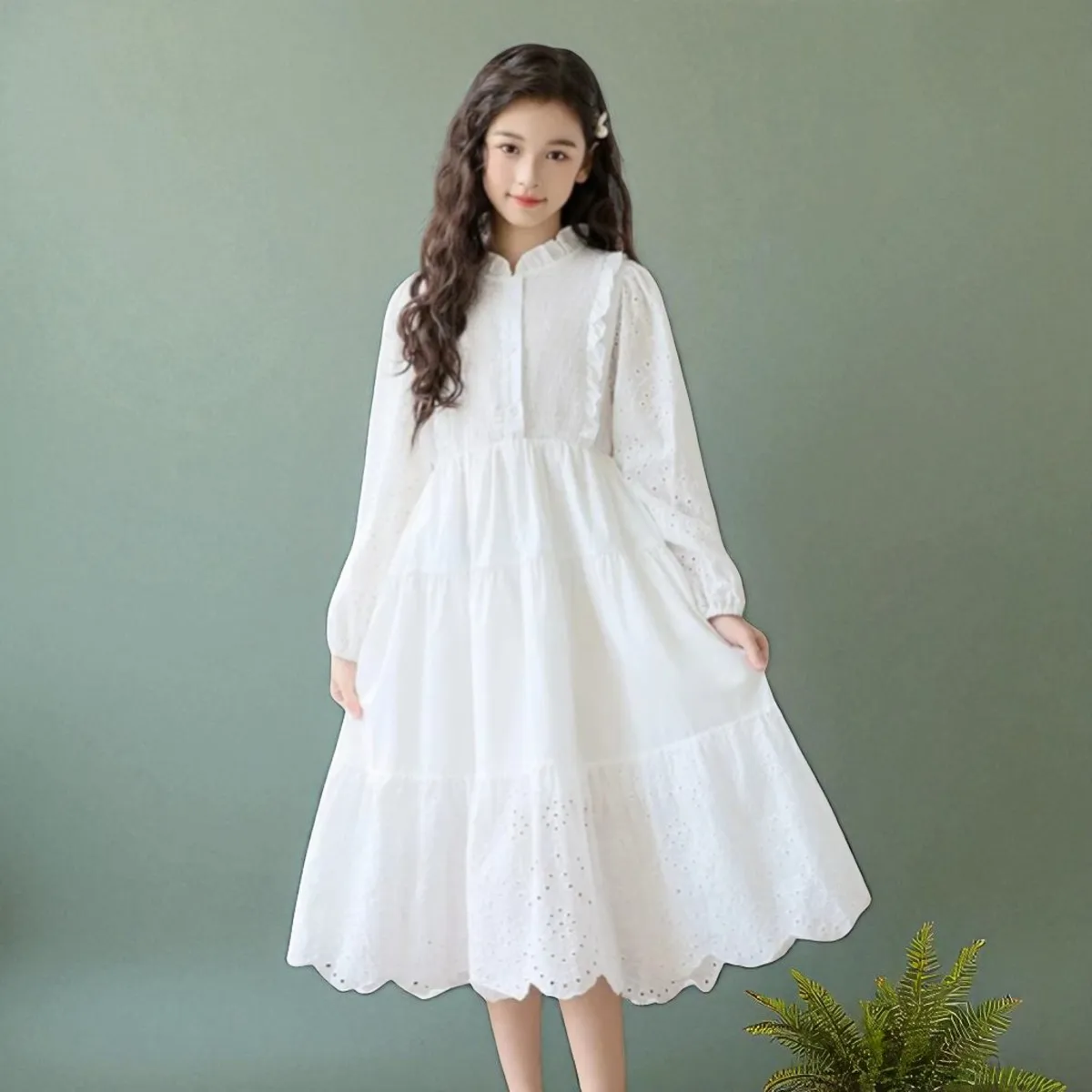 Girls outfits White Princess Dresses for Kids Party Maxi Dress Teenagers School Uniform Children Costumes 6 7 8 9 10 11 13 Years