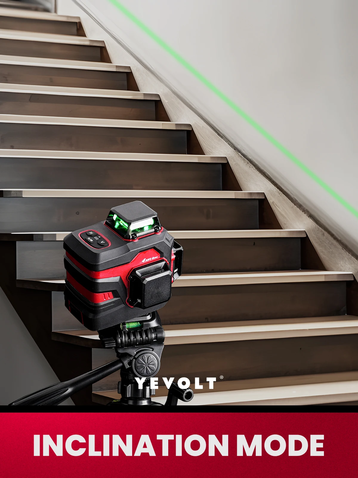 YEVOLT YVGLL4XS12 Series Green Laser Level 3-Plane 12-Line Self-leveling 360 3D Horizontal & Vertical 3.6V 3Ah Power Tools