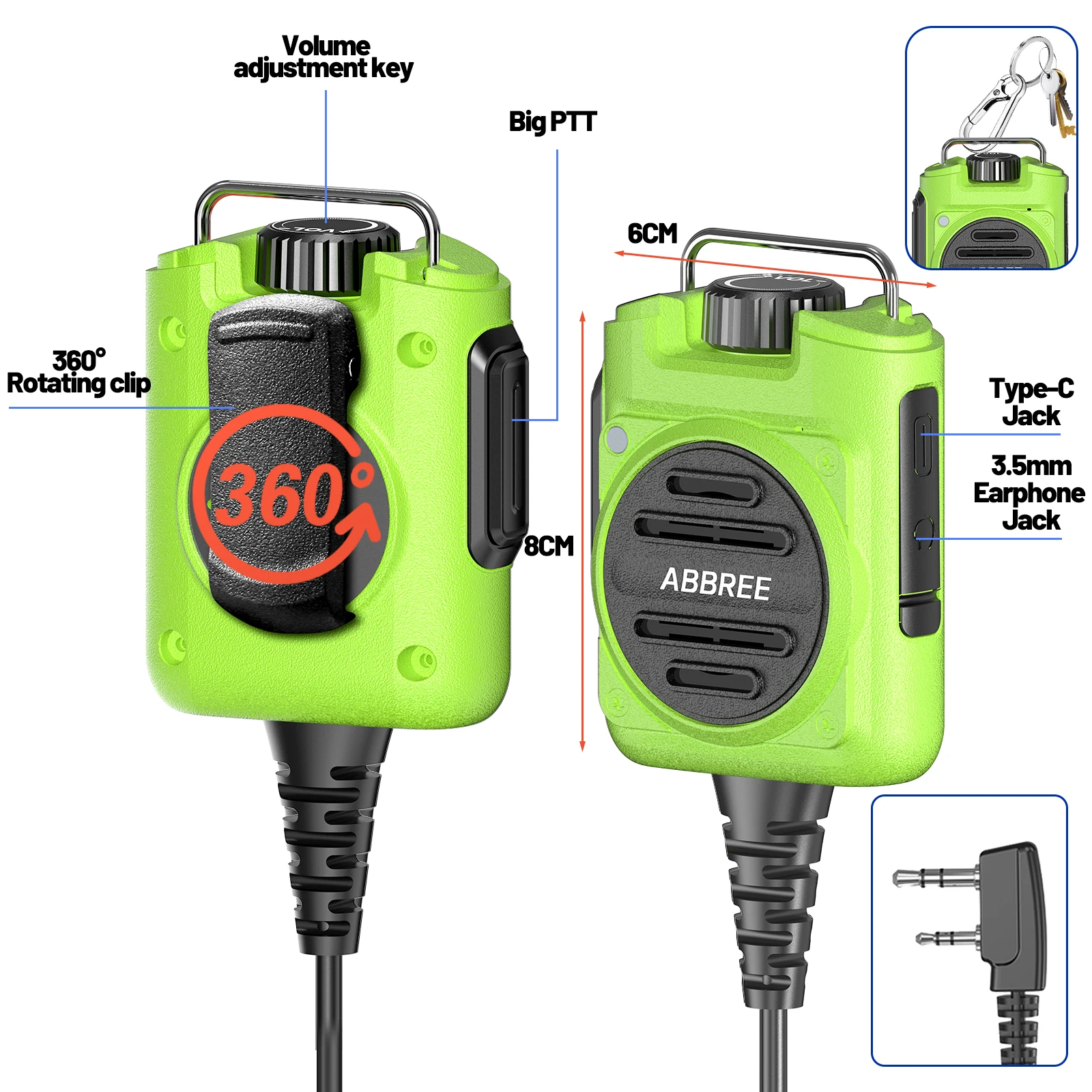 ABBREE Rechargeable Adjustable Volume Speaker Mic AR-158 Handheld Walkie Talkie Microphone For Baofeng UV 5R Mini UV 32 AR-152 view 6