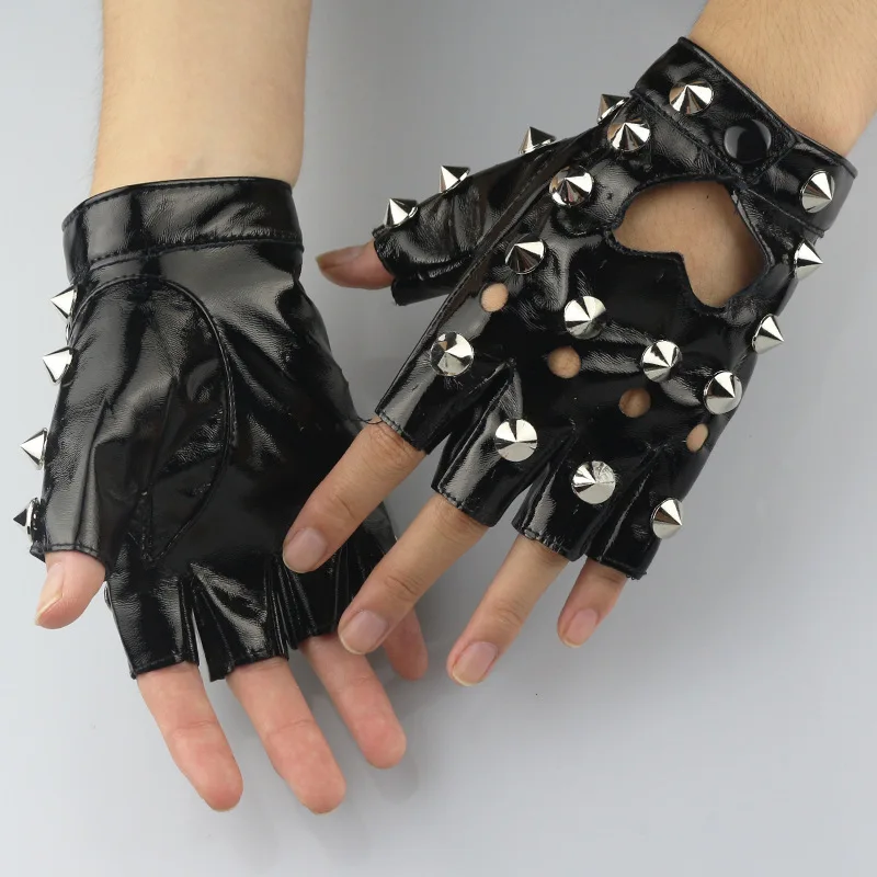 Punk DS guantes de cuero de Metal mujer medio dedo Spice Girls función JK dedos enterrados Lo personalidad Cool Tip remache PU