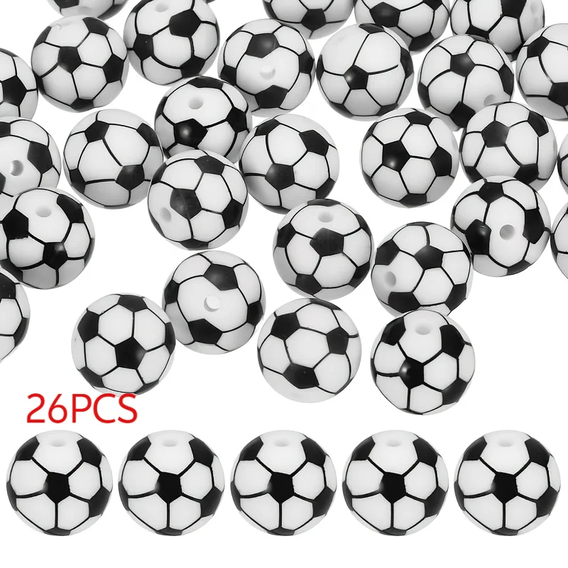 26pcs Fashion Sports Football Charms Beads Jewelry Supplies Decorative Beads 15Mm Friendship Crafts Additions Gifts Presents