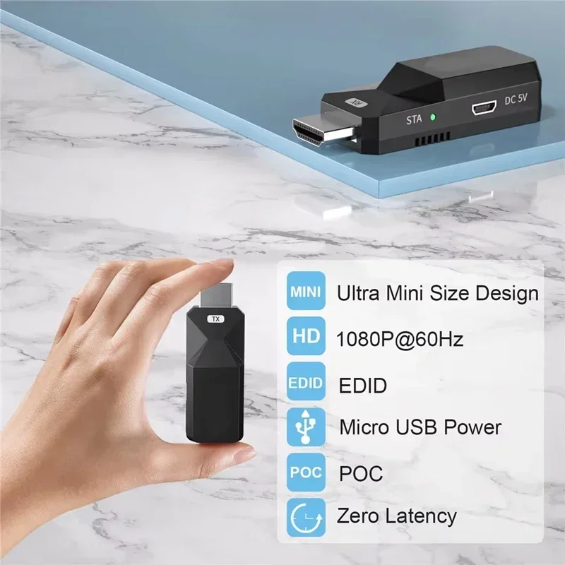 50M HD Video Extender 1080P over RJ45 Ethernet Cable Transmitter Receiver Single Side Power Supply for Camera TV PC Monitor view 3
