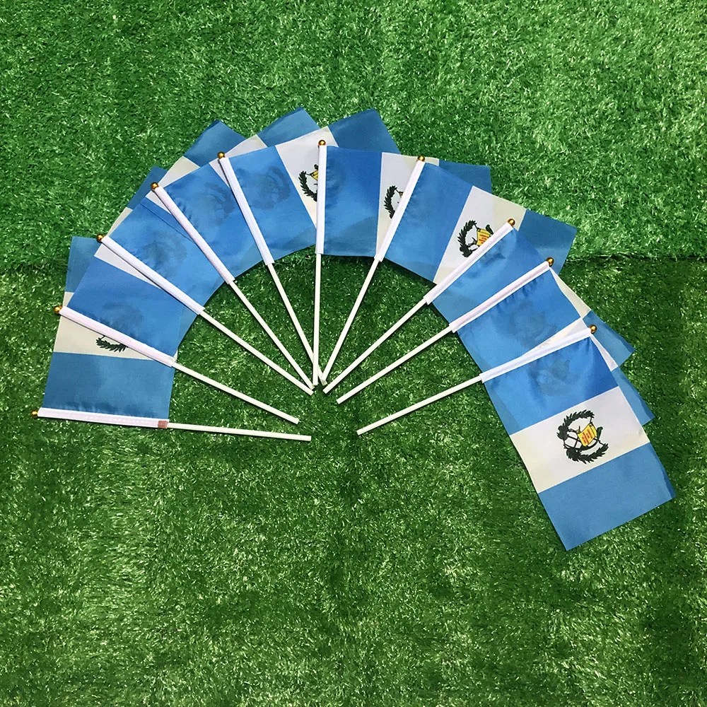 

SKY FLAG Guatemala hand flag 14x21cm 100pcs polyester double side penetration GUA Guatemala hand waving Flag with plastic pole