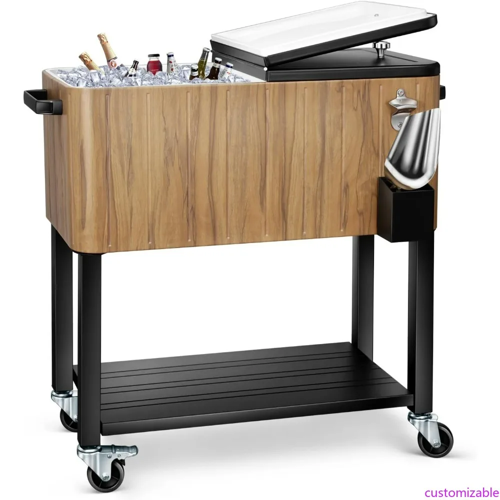 

80-Quart Rolling Outdoor Ice Chest Cooler with Cart, Perfect for Patio Parties, Beverage Bar, and Trolley with Ice Scoop