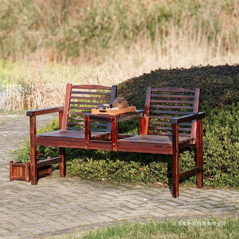 HYS Outdoor Solid Wood Chair Backrest Leisure Chair Garden Garden Storage Chair Bench Park Outdoor Double Seat