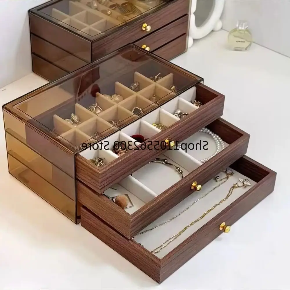 Multi-Layer Wooden Jewelry Box with Transparent Window for Rings Necklaces Storage Case Organizer for Bracelets And Earrings
