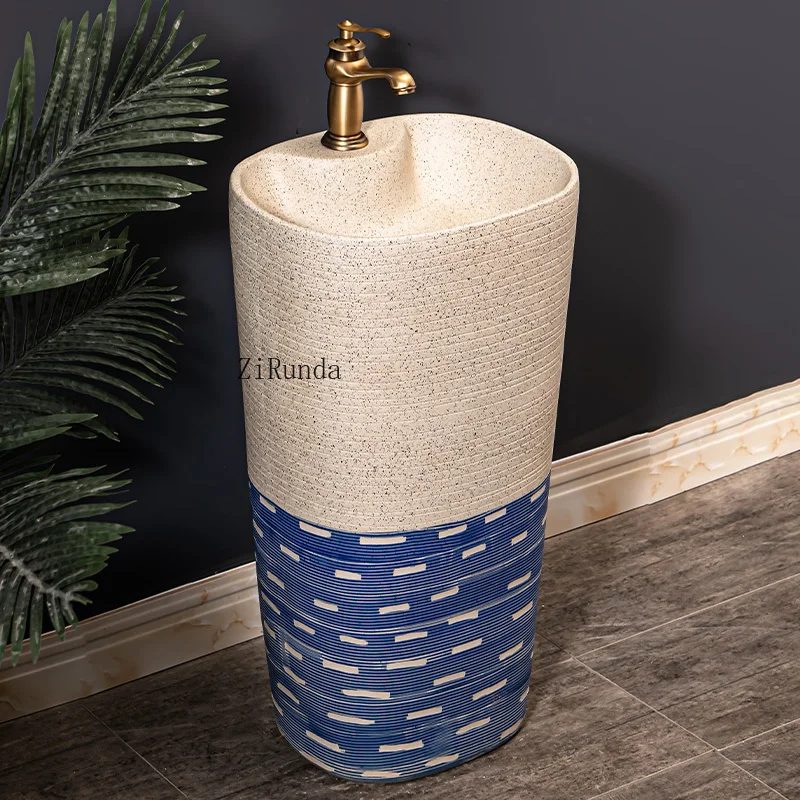 Household balcony column washbasin ceramic integrated column basin outdoor pool floor-standing basin