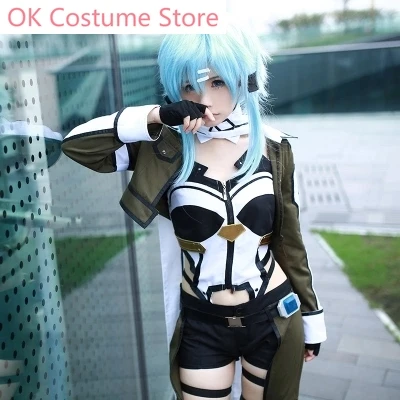 Anime! Sword Art Online II Asada Shino GGO Army Green Sniper Uniform Cosplay Costume Custom-made Size For Women