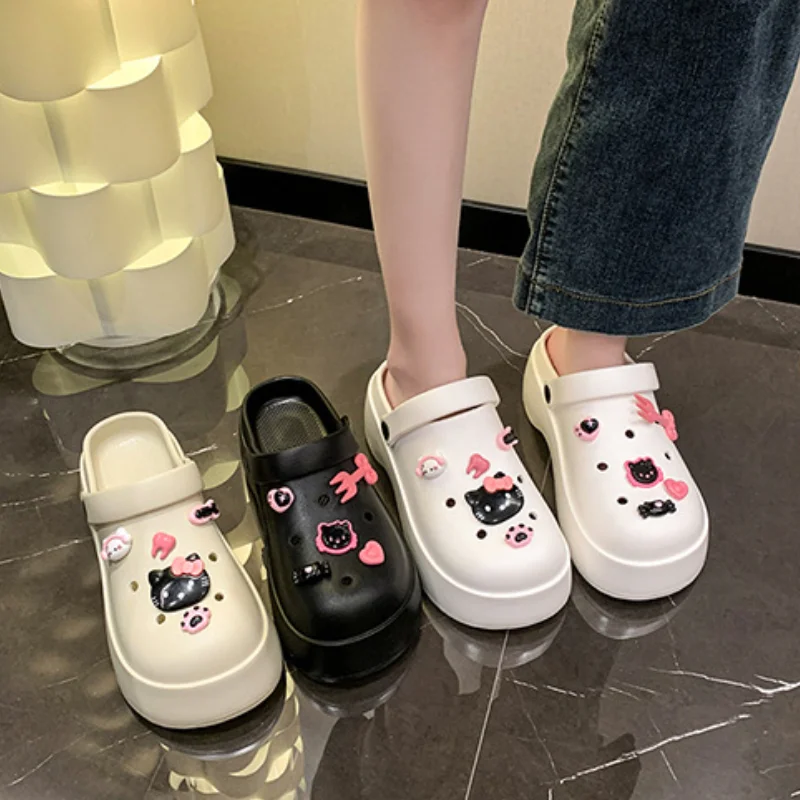 

Sanrio Hello Kitty Girl Garden Shoes Kawaii Beach Shoes Summer Sandal Slippers Home Shoes Anime Cartoon Bowknot Fashion Comfort