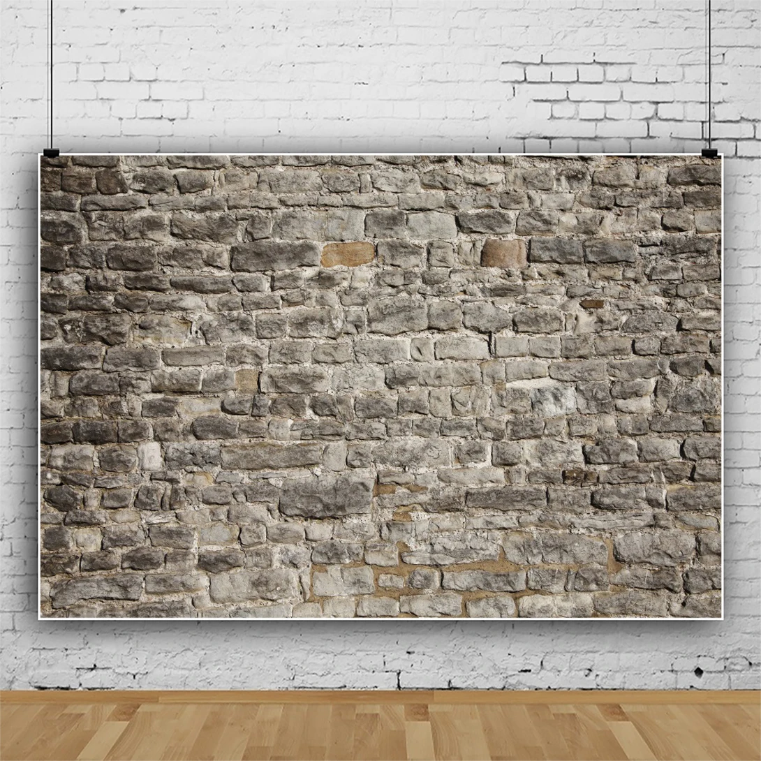 Laeacco Gray Stone Wall Backdrop Vintage Rustic Countryside Grunge Brick Rock Texture Kid Adults Portrait Photography Background