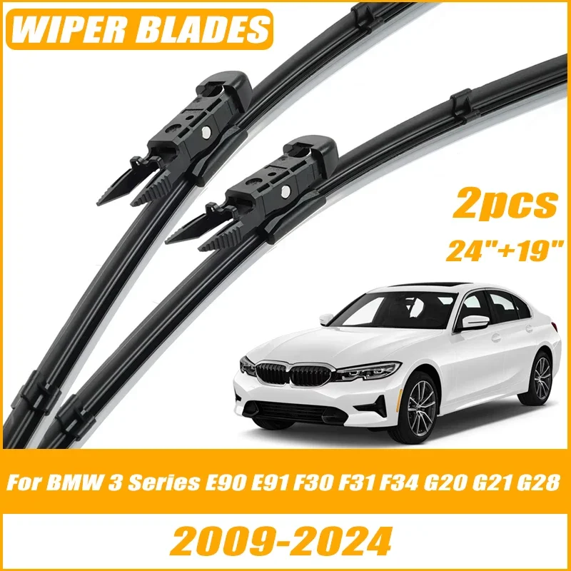 

2pcs Wiper Front Wiper Blades For BMW 3 Series E90 F30 G20 G28 09-24 Windshield Windscreen Clean Window Car Rain Brushes 24"+19"