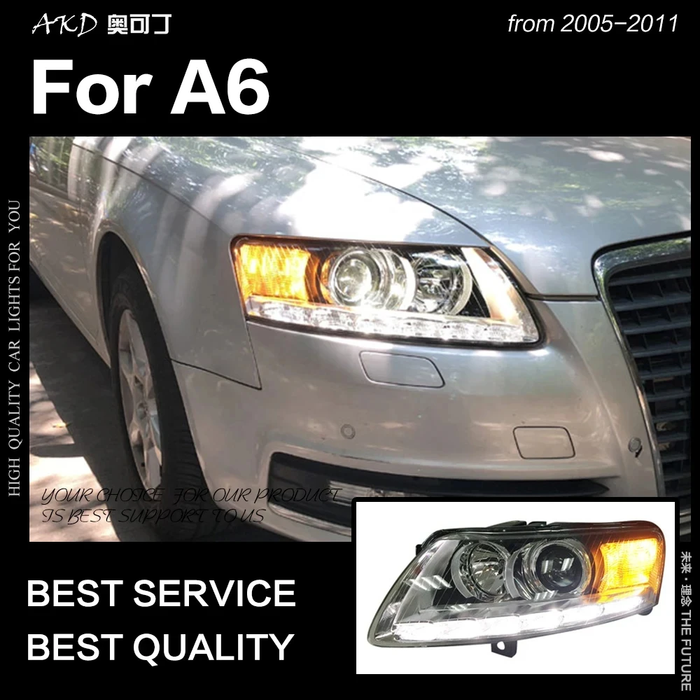 

Автомобильные передние фары для Audi A6 Headlight 2005-2011 A6L C5 C6 Светодиодные фары LED DRL Hid Option Bi Xenon Автоаксессуары 2 шт.