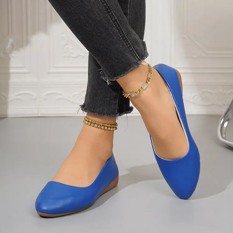 Einfarbige Ballerinas für Damen mit spitzer Zehenpartie, leicht und bequem, zum Hineinschlüpfen, für Alltag, Büro, Schule und Reisen – Detail 4