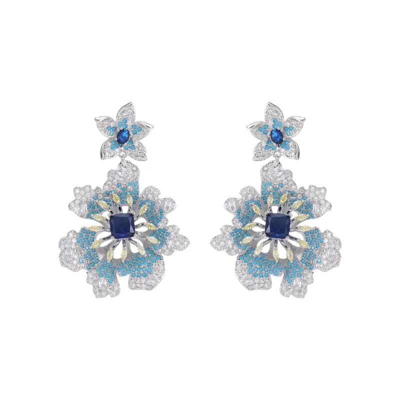 

Bilincolor Fashion Luxury Blue Flower Earrings Dangling for Women