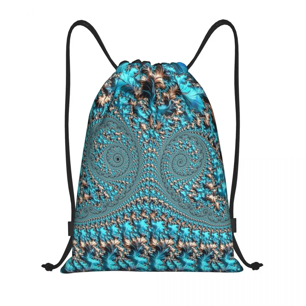 

Turquoise Gems Geometric Art Drawstring Bags Shopping Yoga Backpacks Elegant Copper And Teal Fractal Fifteen Sports Gym Sackpack