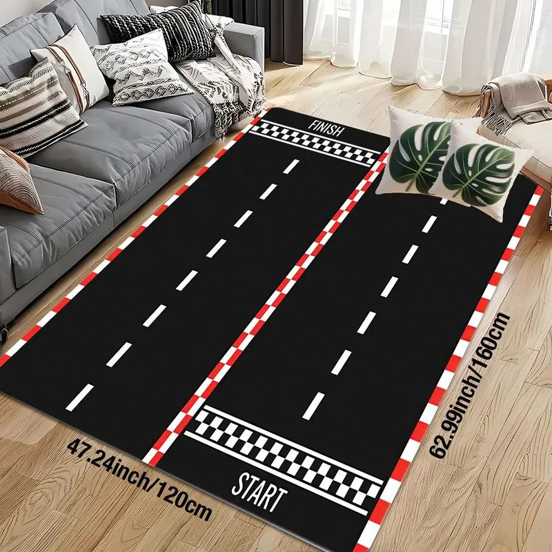 Flannel Printed Race Track Rug Kids Room Decor Car Theme Soft Fleece Floor Mat Living Room Carpet Play Area Rugs for Children