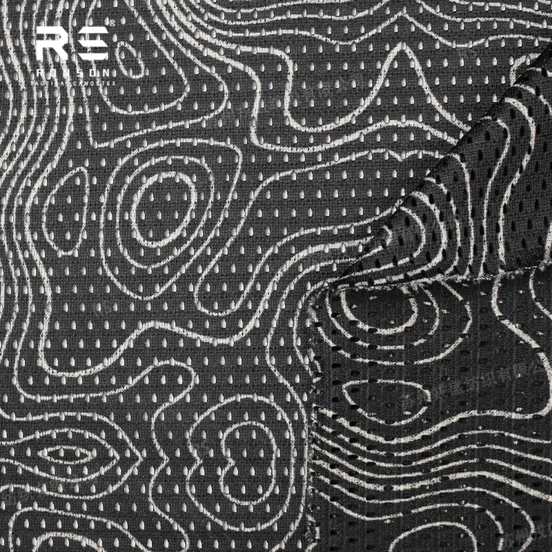 Topography Black Camouflage Printed 120gsm Light Weight Double Side Printed Polyester Mesh Fabric Stretch for Tactical Face Mask