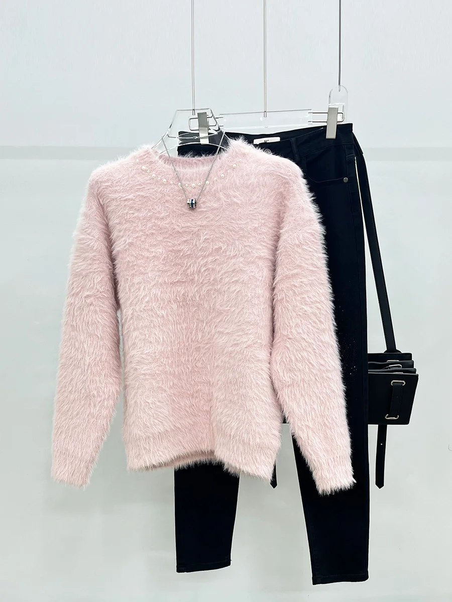 American Style Plush Knitted Sweaters Pearl Neck High-end Design Tops Men's 2024 Autumn and Winter Versatile Handsome Pullovers