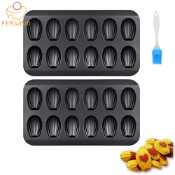 2 Pack 12 Cup Nonstick Madeleine Pan With Oil Brush Heavy Duty Madeleine Molds Shell Shape Mini Cake Tin Baking Tray/Pan