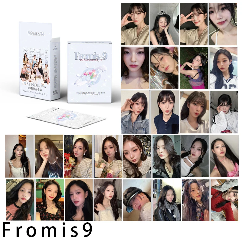 50Pcs/Set KPOP Fromis_9 Giselle ILLIT Laser Boxed Cards Two Sides Jiheon Saerom Moka Minju Selfie Lomo Cards Postcards Fans Gift