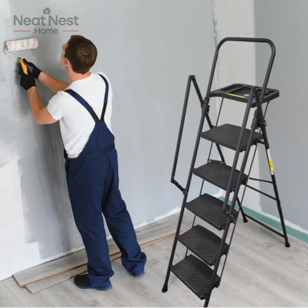 

4/6 Step Ladder,Folding Step Stool,Non-Slip Feet,Sturdy Steel Construction,440 lb Capacity Steel Ladder,Suitable for Home/Office