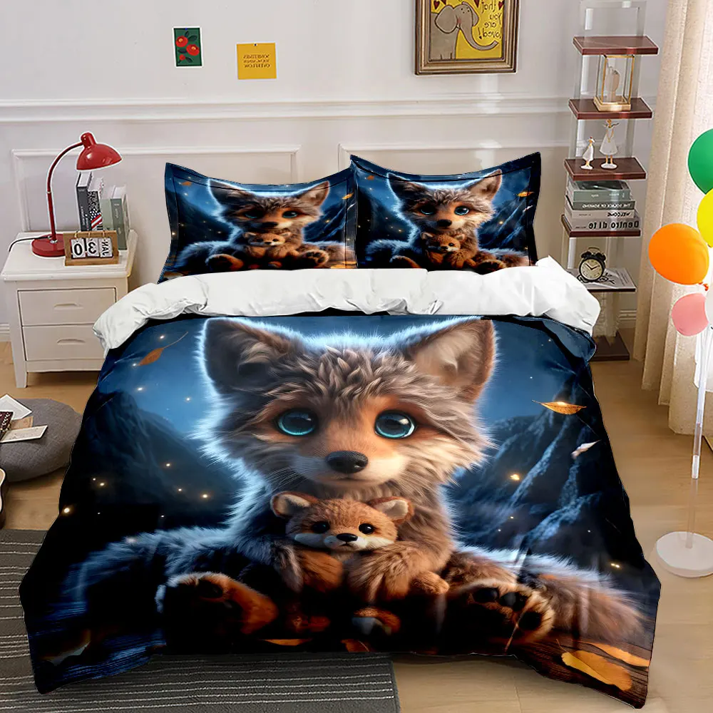 Adorable furry creature at night Duvet Cover Set with 3D Printing Design Soft Polyester Bedding Set All-Season Comfort